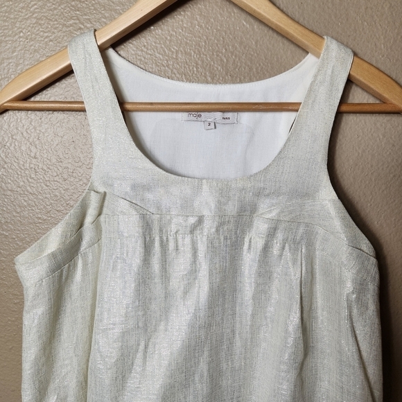 Maje Cream Shimmer Cotton/Lurex Shimmer Tank Mini Dress-Size 2 - Picture 2 of 6